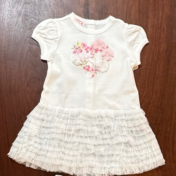 NWT Baby Biscotti Dress w/bloomers Girls 24m Ivory w/White & Pink Heart - Picture 3 of 14